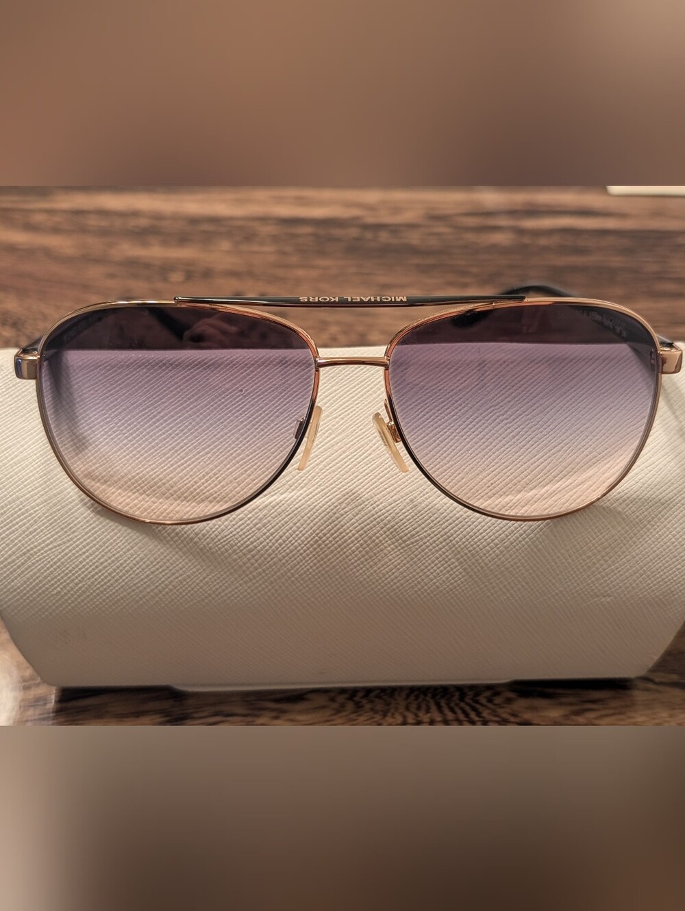 Michael Kors Women’s Rose Gold Frame Sunglasses with Gradient Pink-Purple Lenses